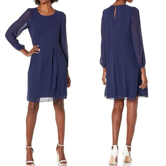 Nine West Dresses & Skirts - NWT Nine West Sheath Dress Sheer Sleeve Navy Boat Neck Formal Size 12 MSRP $79